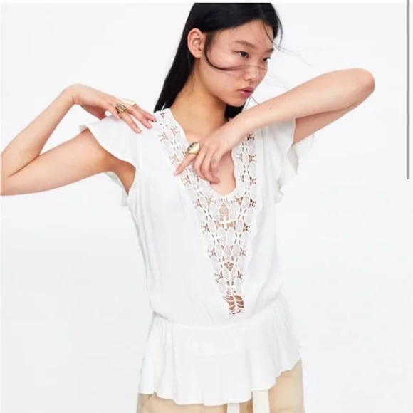 Zara Ivory Crochet Lace Top - Picture 5 of 6